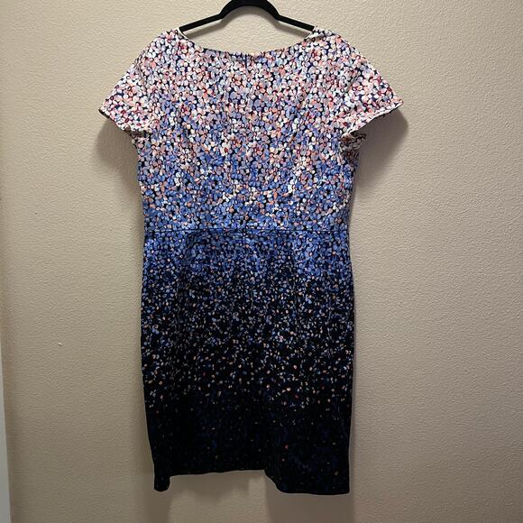 Talbots Blue Ombre Sheath Short Sleeve Flower Floral Dress Plus Size 16 - Picture 8 of 10